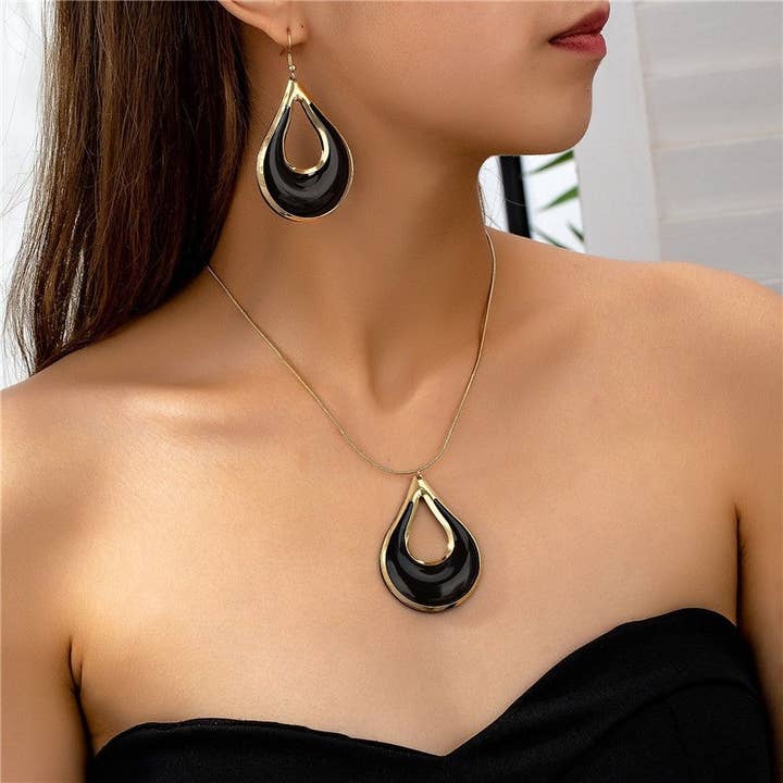 Geometric Hollow Drop Earring Necklace Set for wholesale by Plush Looks
