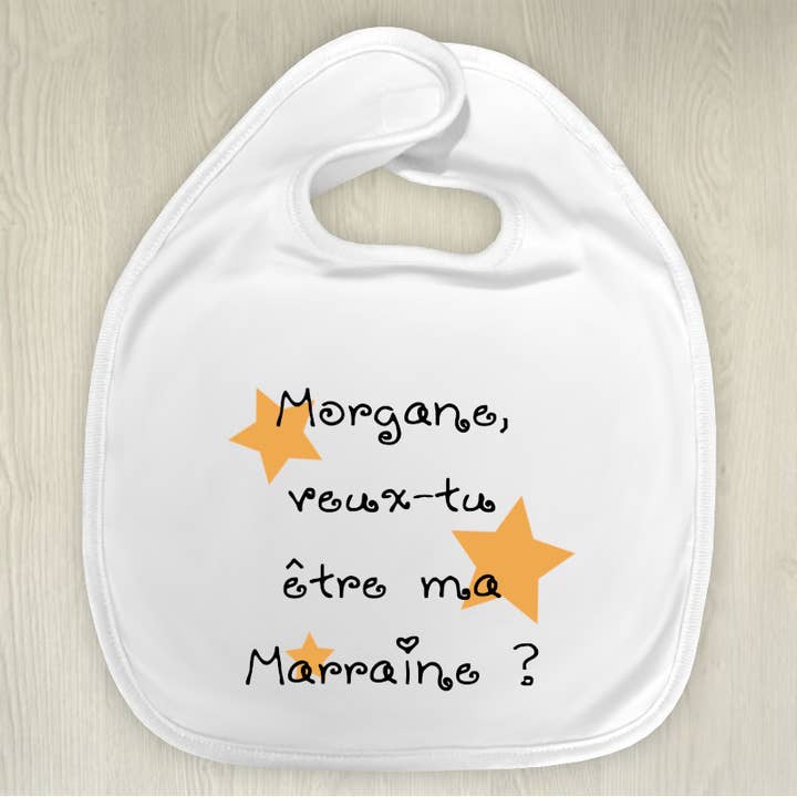 Customizable bib for a request to the future godmother for wholesale by Tendance Cadeau