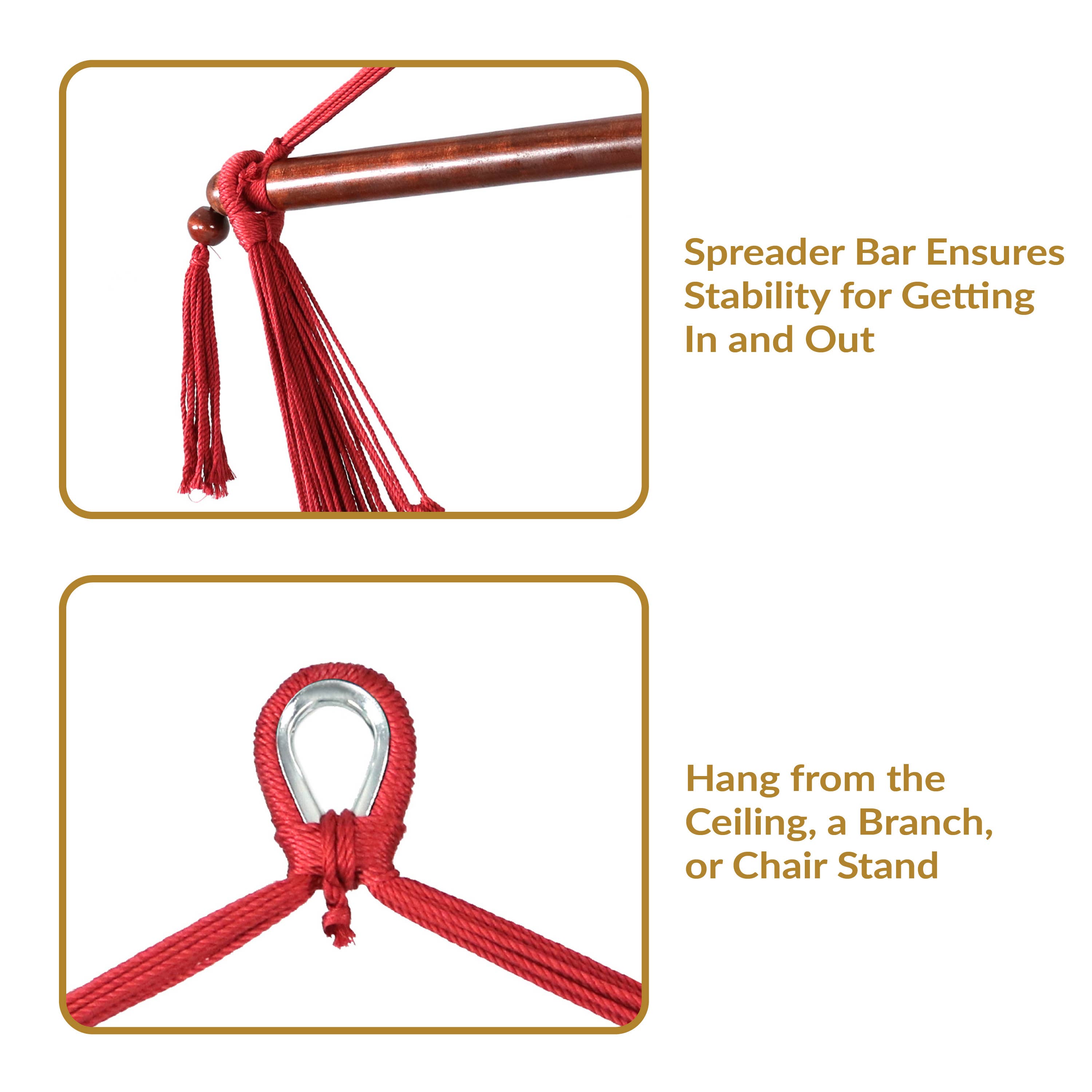 Sunnydaze Decor - Wholesale Hammock - Extra Large Rope Hammock Chair and Spreader Bar - Red2