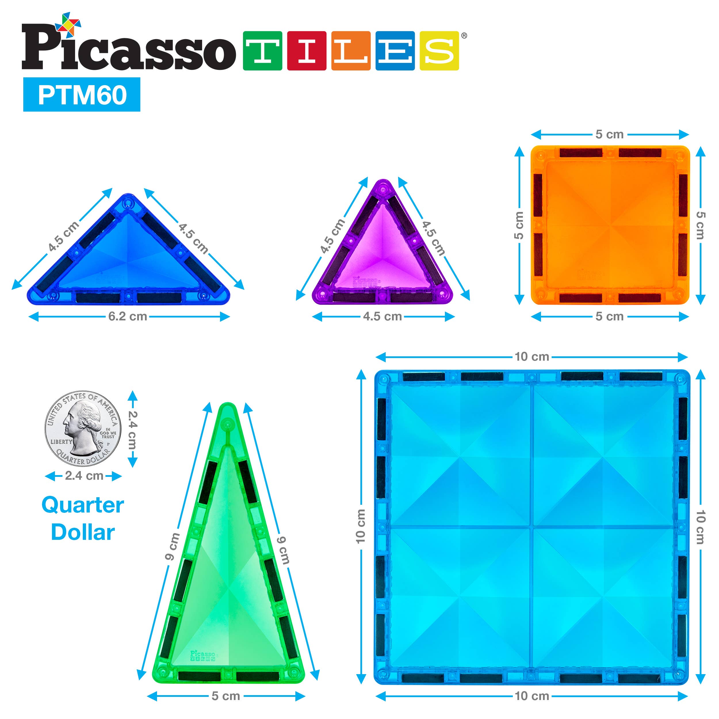 picassotiles 60 piece 3d magnetic building blocks set