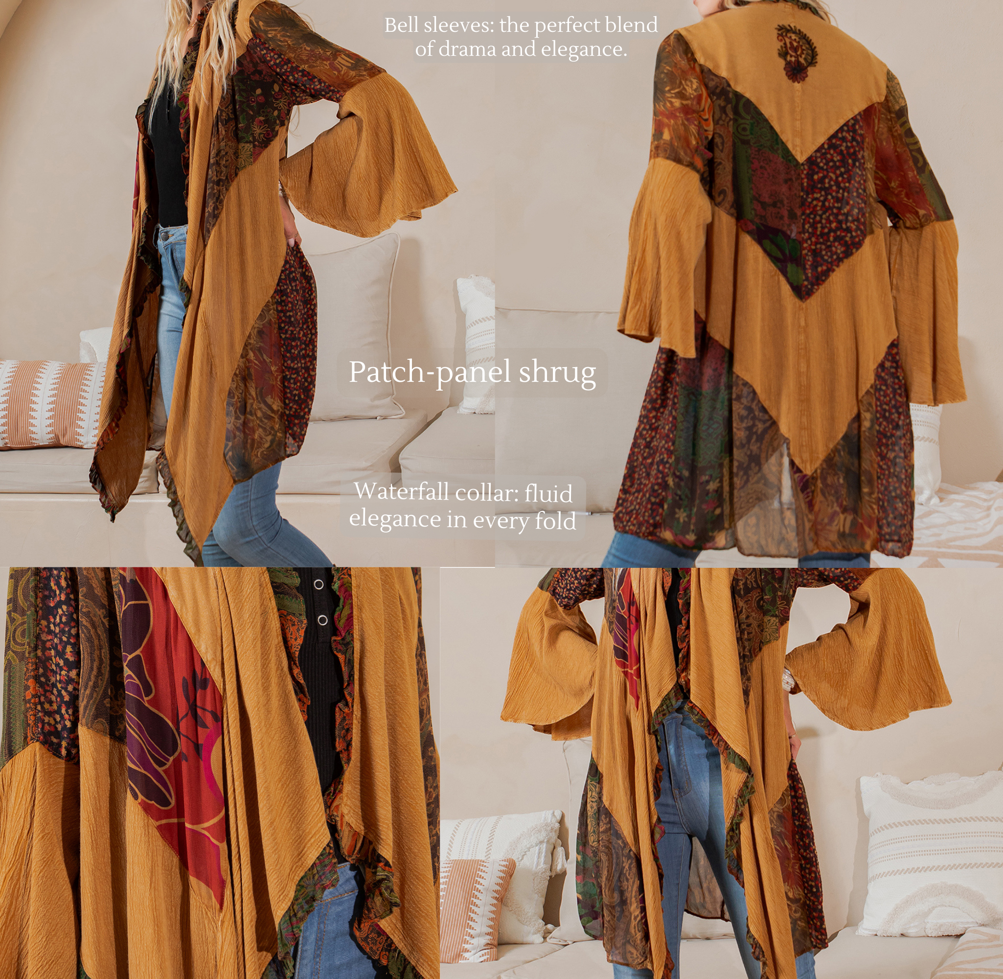 CAMEL Rustic Bohemian: Patchworked Shrug ALSO IN PLUS  for wholesale on Faire5