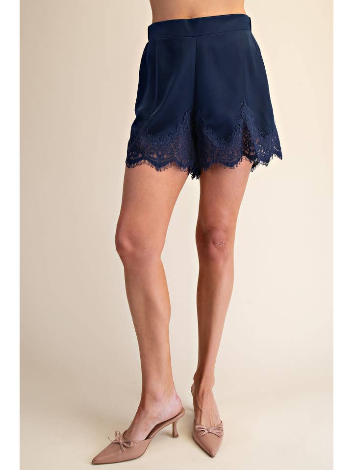 Glam - Wholesale Shorts - Women's - Satin Short With Lace Trim Detail Short14