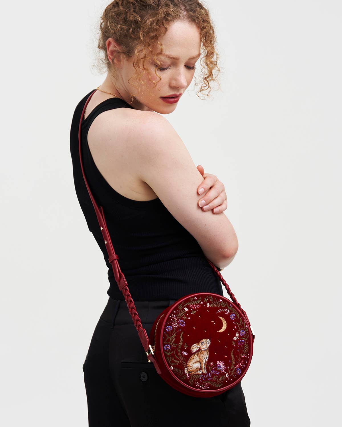 Fable England - Wholesale Crossbody Bag - Women's - EU ONLY Star Gazing Rabbit Red Embroidered Circle Bag1