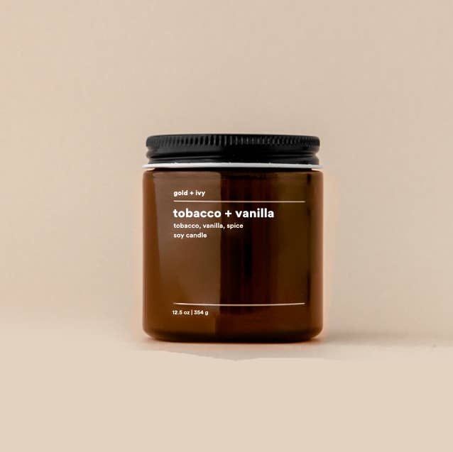 gold + ivy - Wholesale Jar/Filled Candle - tobacco vanilla soy candle - tobacco, vanilla, spice 1