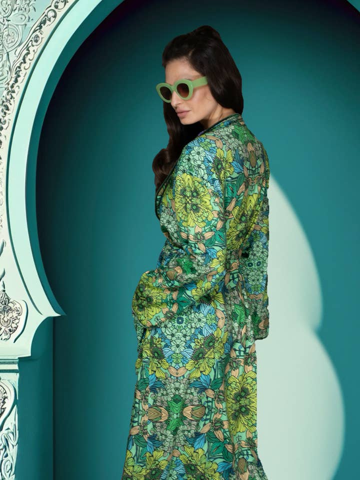 Floral Green & Pink Reversible Kimono Robe Coat for wholesale by Nuvula