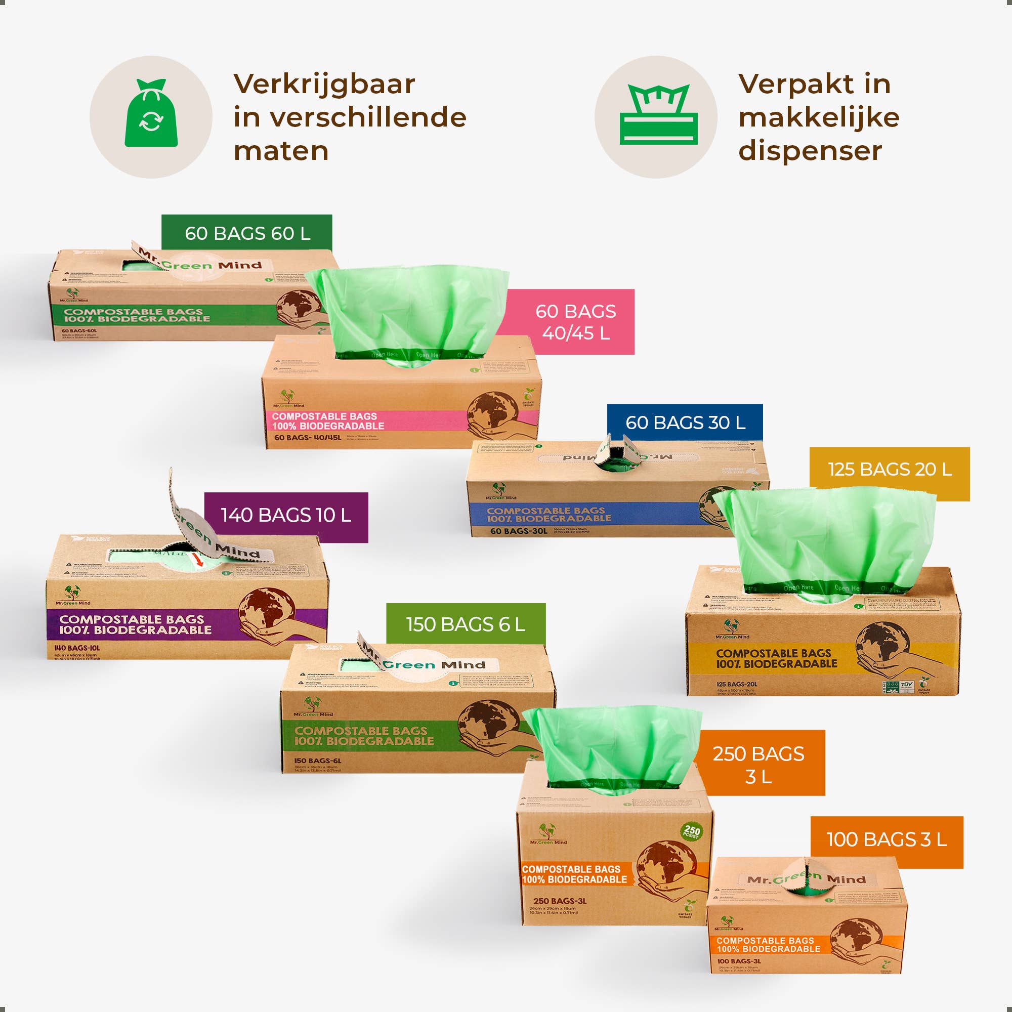 Mr. Green Mind - Wholesale Trashcan/Trash Bin - 40/45 litre compostable organic bags, 60-piece dispenser8