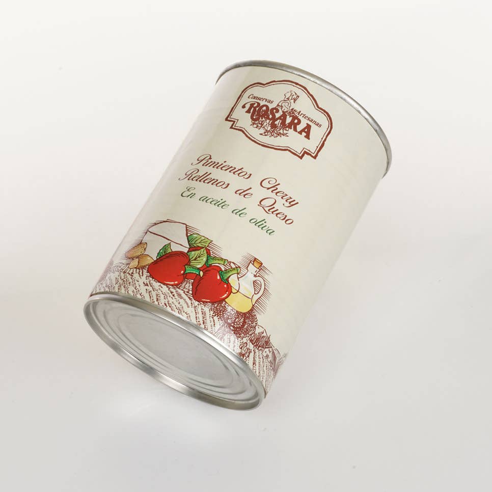 Conservas Rosara - Venta al por mayor Conservas de pescado - PIMIENTOS CHERRY RELLENOS DE QUESO LATA CIL A-F 425 ml.