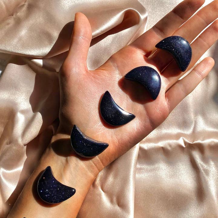 Blue Sandstone Moon Palm Stone for wholesale by Terra Soleil