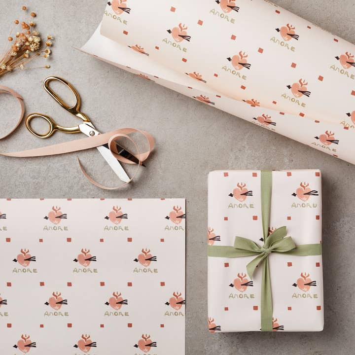 Cream Heart Amore Wrapping Paper for wholesale by Katie Leamon