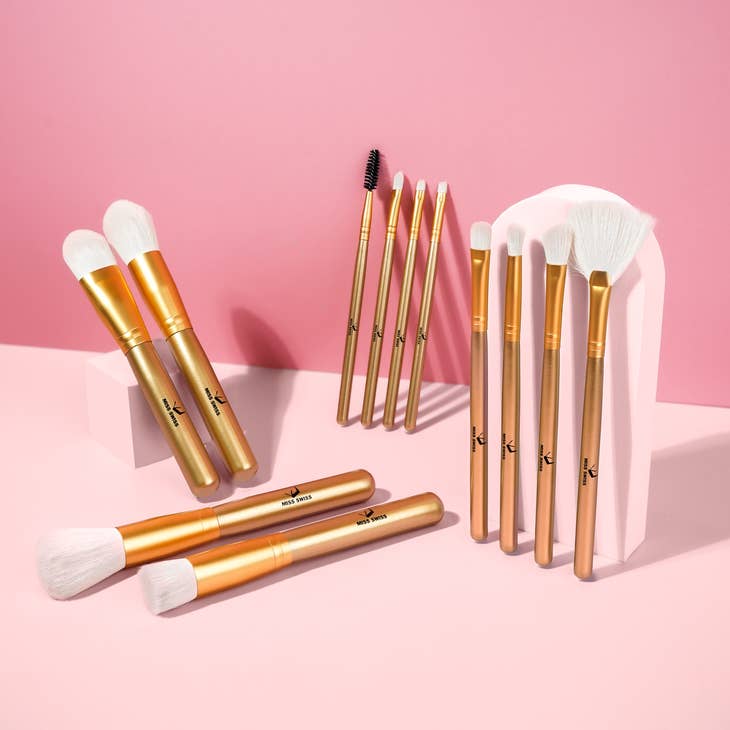 MISS SWISS Juego de brochas de maquillaje veganas paquete de 12