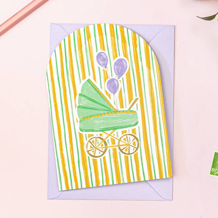 Tarjeta para Bebé Nuevo | Tarjeta de Cochecito | Tarjeta Neutral de Género para venta al por mayor de Vero Illustrates Art Prints and Greeting Cards