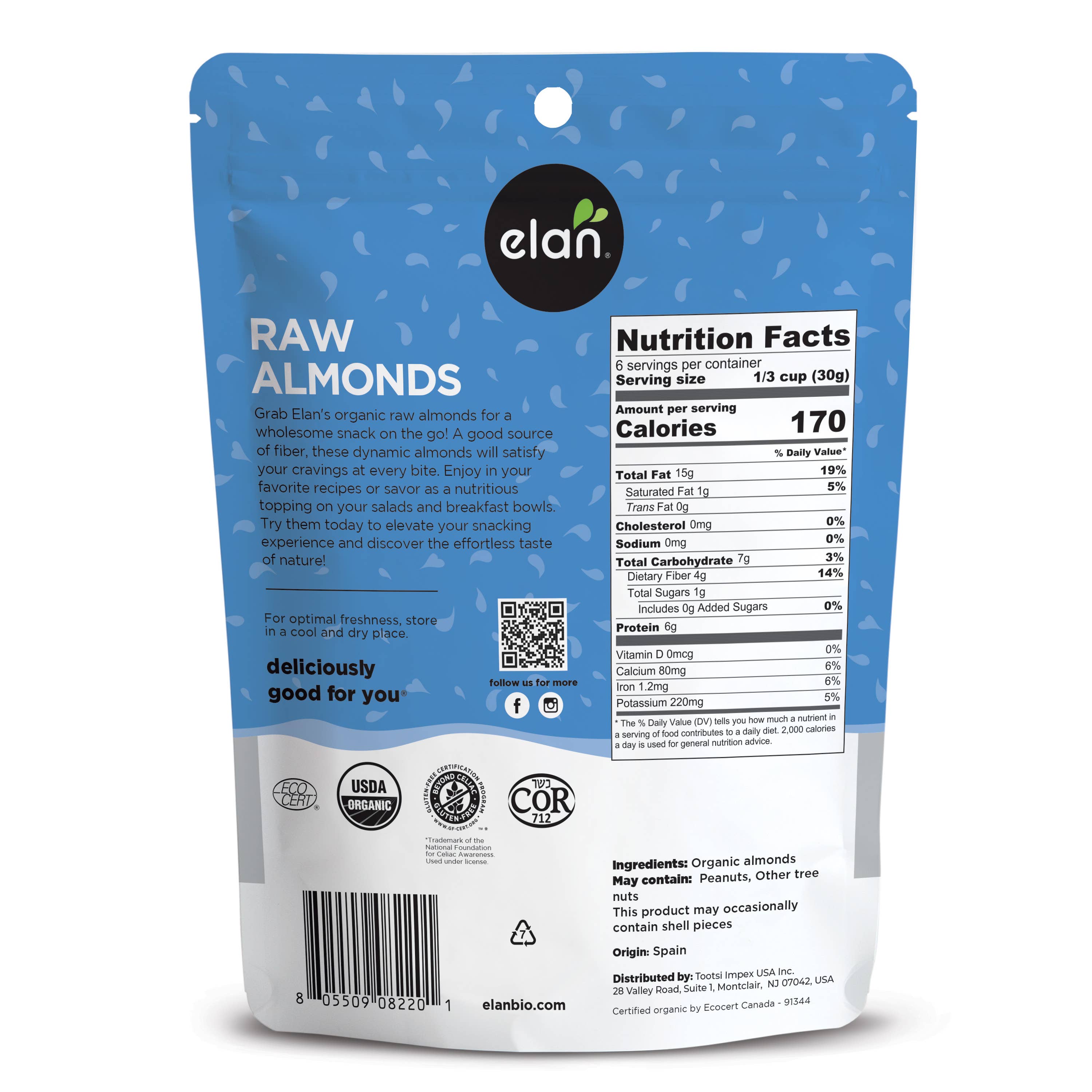 Elan - Wholesale Nuts - Elan Organic Raw Almonds, Nuts, Snacks, Gluten Free (7 oz)2