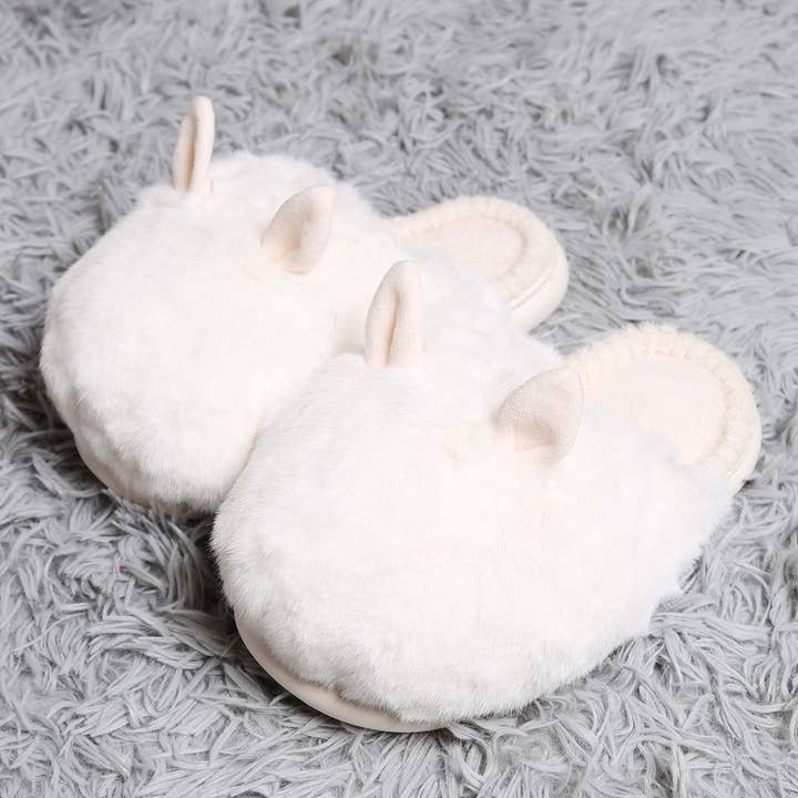 Oversized IVORY Faux Fur Bunny Ears Home Slippers for wholesale by Fashion City