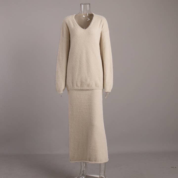 Marayn - Wholesale Top & Skirt Set - Women's - Chic European Knit VNeck Sweater Skirt Set33