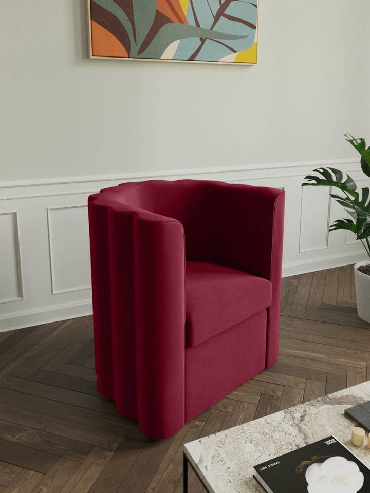 Fauteuil vintage en velours bordeaux Frida pour la vente par Potiron