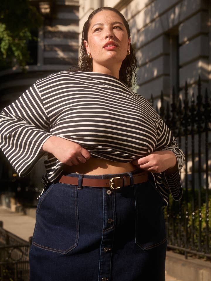 Montauk Breton Stripe Bell Sleeve Top - Black/White Stripe for wholesale by Universal Standard