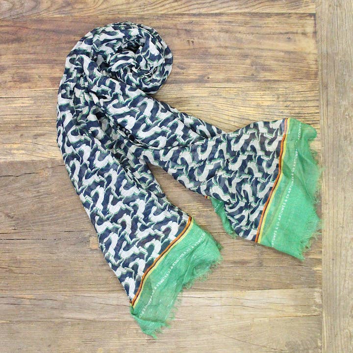 Tourdesoi Safari Hares grey-green scarf - navy for wholesale by Artumès & Co