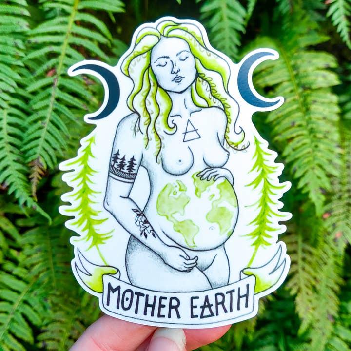 Crafted from Scratch - Wholesale Sticker - Mother Earth - Vinyl Sticker Art - Gaia Climate Environmentalist Self Love Earth Pregnancy Watercolor