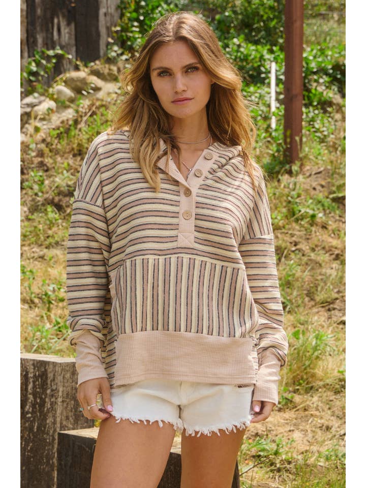 Oddi - Wholesale Hoodie - Women's - Textured Striped Jacquard Hooded Sweatshirt 6