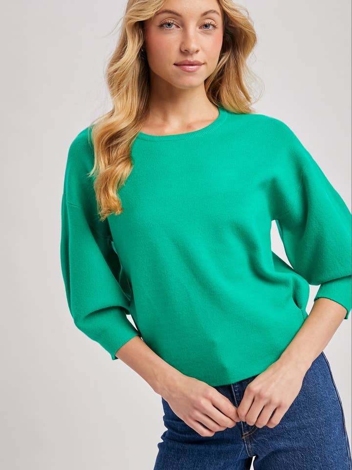 Bluivy - Wholesale Knit Sweater - Women's - PUFFED 3/4 SLEEVED KNIT SWEATER TOP18