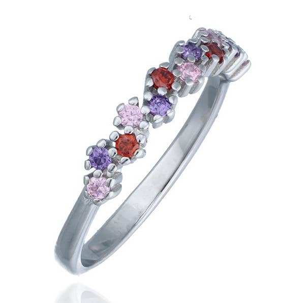 Sterling Silver Ring with Multicolored Flowers for wholesale by Las Joyas de Amanda