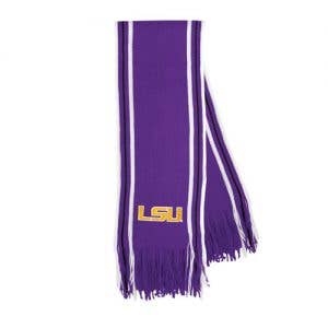 LSU Tigers Scarf- Acrylic Purple/White Stripes for wholesale by Turnovers Inc