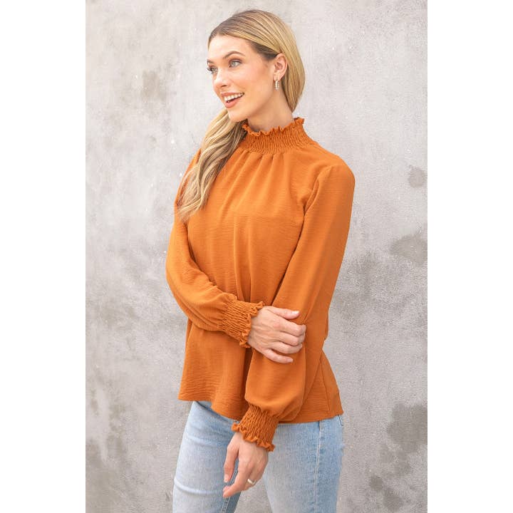 Solid Top with Smocked Detailed Neck and Wrist for wholesale by Les Amis