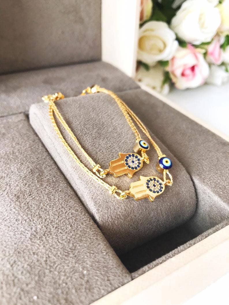 Evileyefavor - Wholesale Charm/Dangle Bracelet - Hamsa Evil Eye Bracelet, Gold Chain Bracelet, Greek Jewelry1