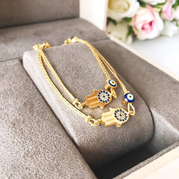 Evileyefavor - Wholesale Charm/Dangle Bracelet - Hamsa Evil Eye Bracelet, Gold Chain Bracelet, Greek Jewelry1