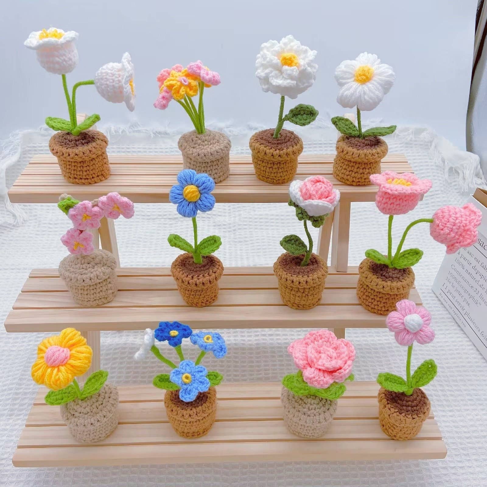 Anh2 LTD - Vente Breloque décorative pour voiture – femme - Pot de fleurs en crochet, décoration de tableau de bord de voiture, cadeau pour elle8