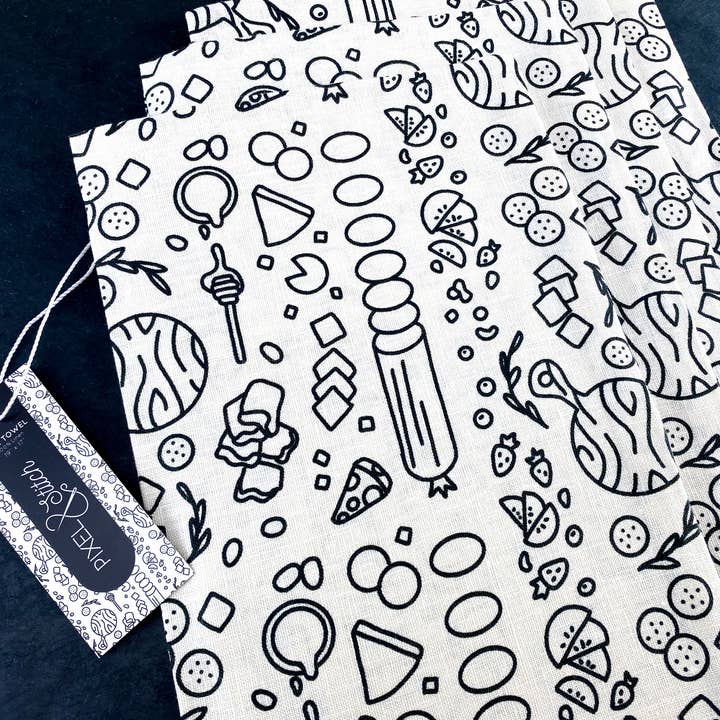 Black and White Charcuterie Linen Tea Towel for wholesale by Midwestmod | Pixel + Stitch