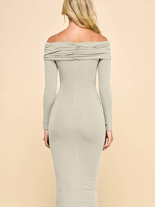 Heart & Hips - Vendita all'ingrosso Vestito - Donna - JD53365L - ABITO MIDI CON FASCIA ARRICCIATA A SPALLE SCOPERTE2