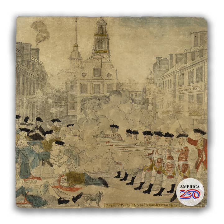 The Bloody Massacre Tumbled Stone Coaster for wholesale by Nelson Gifts Wholesale