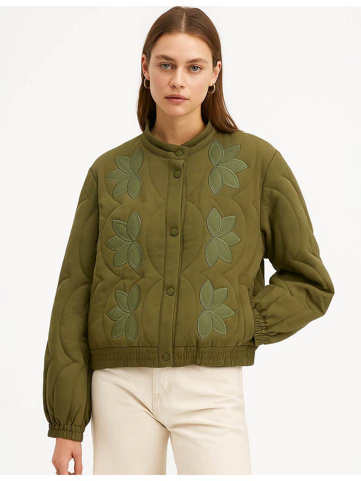 Sweetkama - Wholesale Jacket – Women's - Ladies Floral Embroidery Stand Collar Quilted Cotton Jacket11