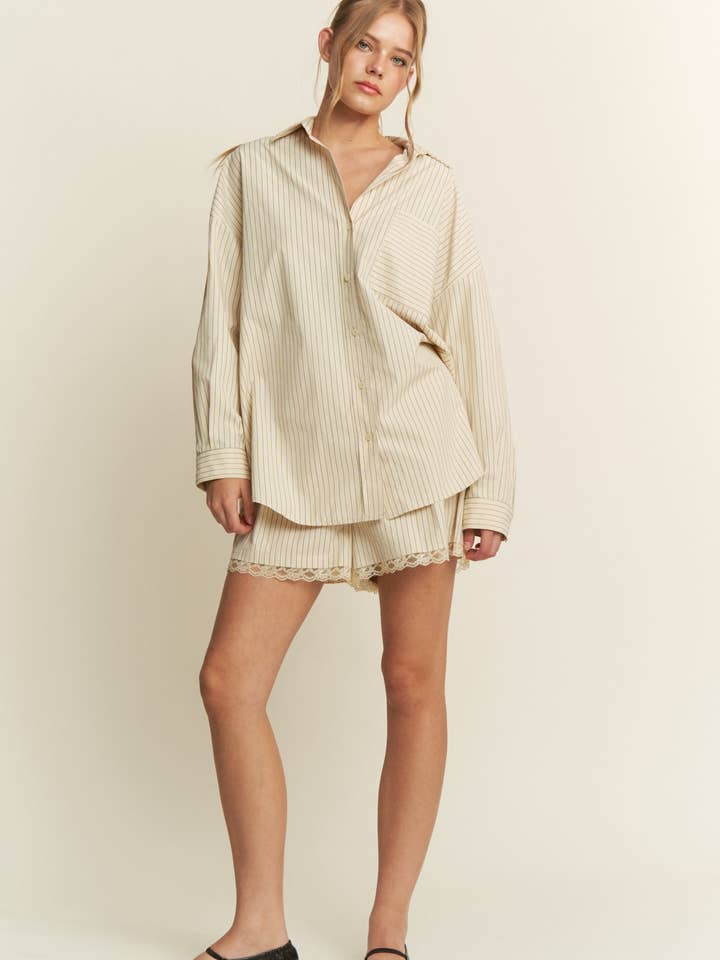 Oversized Striped Button-Down Shirt (Matching Set) for wholesale by In The Beginning