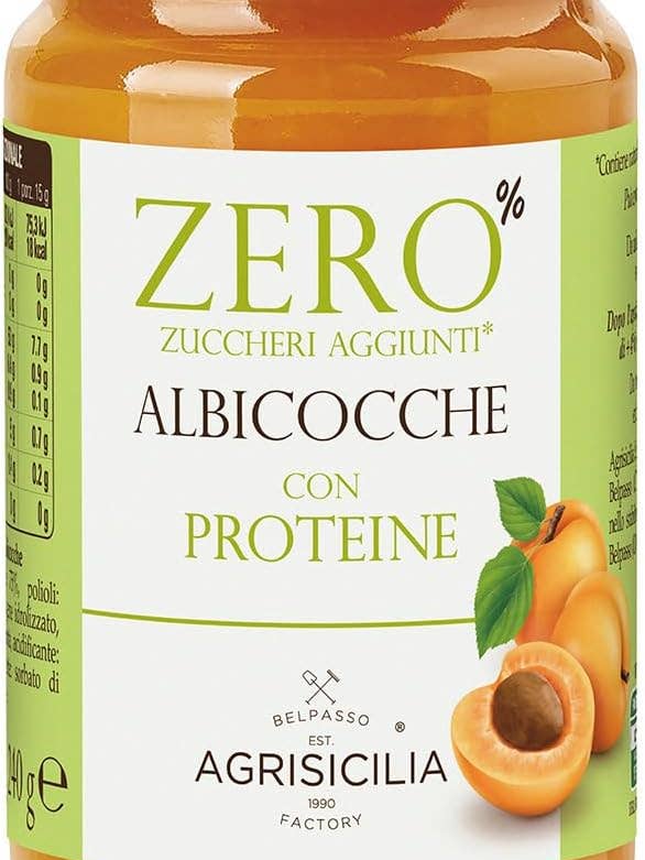 Zero% added sugar with apricot proteins 240g
for wholesale by Agrisicilia S.p.A.