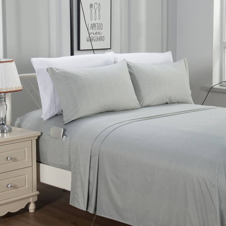 Elegant Comfort - Wholesale Sheet Set - Elegant Comfort 6-Piece Polka Dot Printed Sheet Set - Soft as a Hotel Premium Quality3