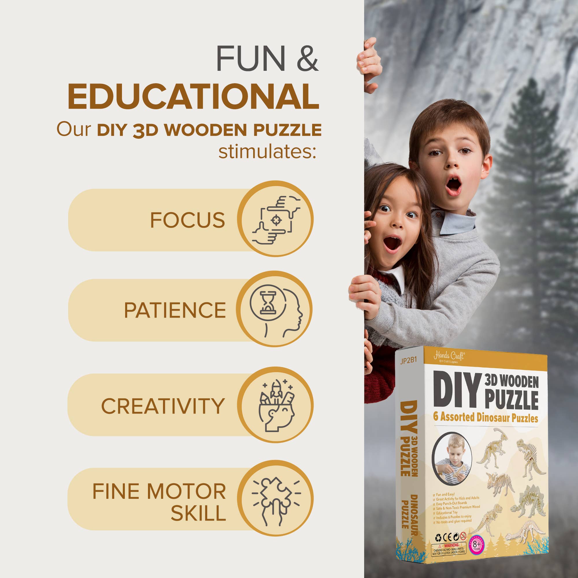 Hands Craft - Wholesale Puzzle - Kids - 3D Wooden Puzzle Bundle Pack: Dinosaur4