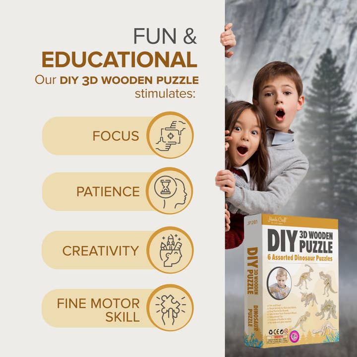 Hands Craft - Wholesale Puzzle - Kids - 3D Wooden Puzzle Bundle Pack: Dinosaur4