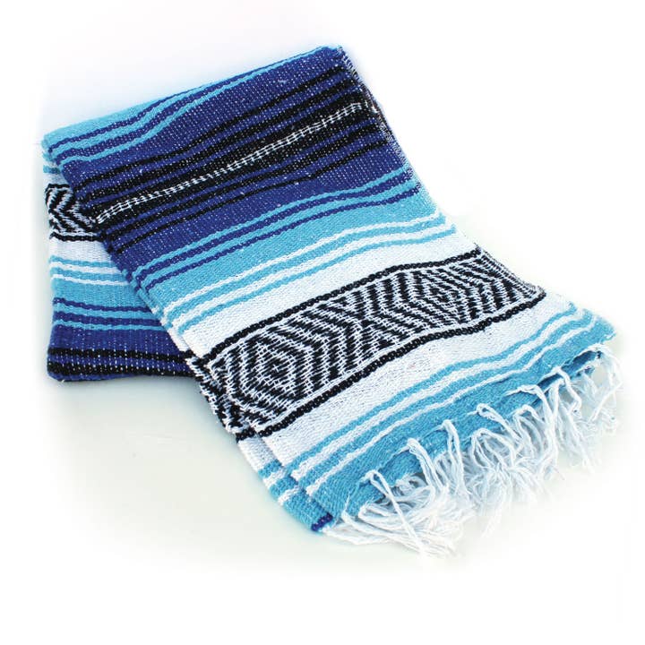 California Seashell Company - Wholesale Throw Blanket - Cobalt & Light Blue Mexican Throw Blanket | Baja Beach Yoga