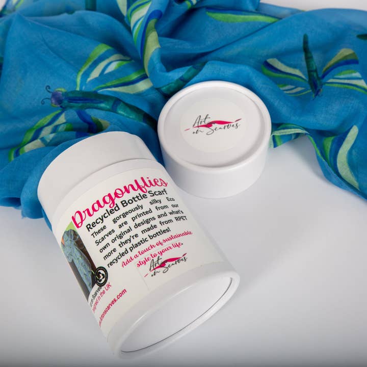 Art on Scarves - Wholesale Scarf - Women's - 🦋 Bottle Scarves, Recycled Plastic Bottles - Dragonflies