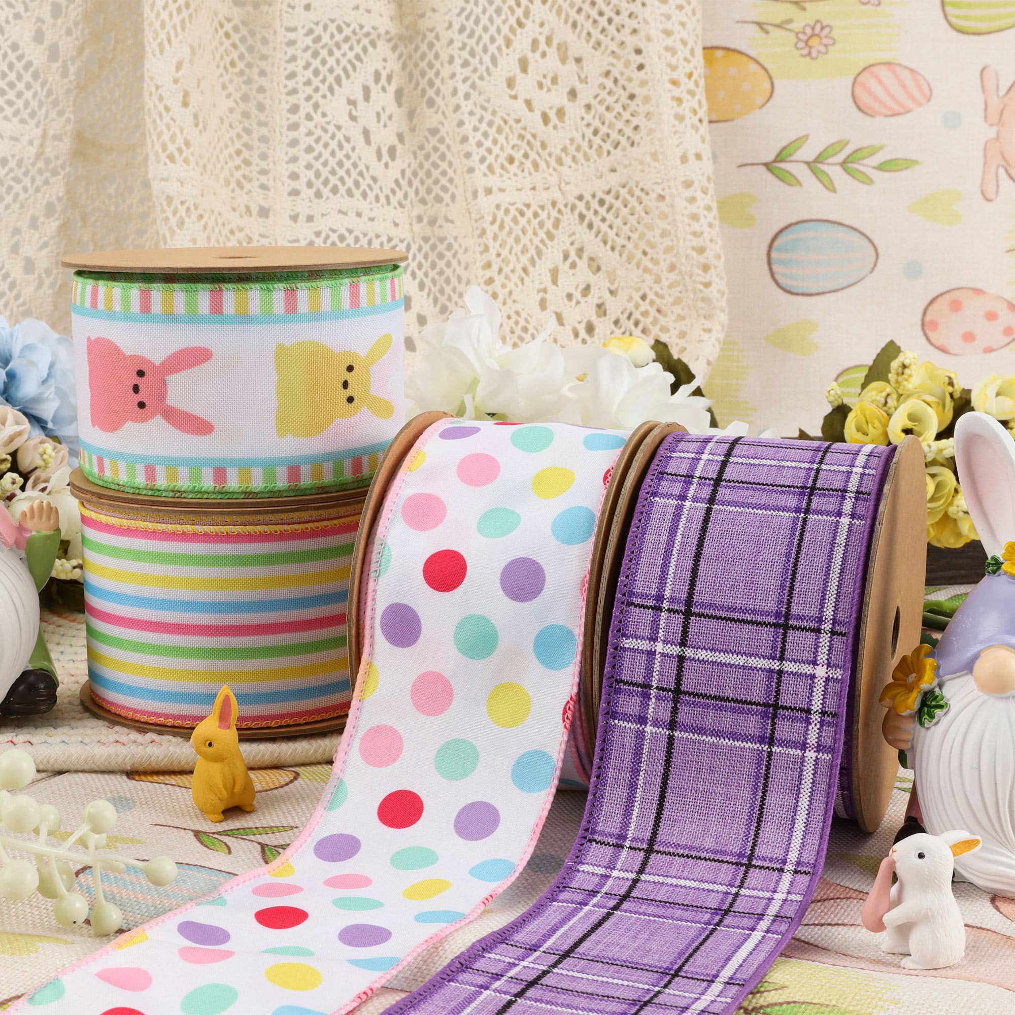 LA Ribbons Wholesale - Wholesale Ribbon - Gift Wrapping - Wired Ribbon | Purple/Spring Plaid | 10 Yard Roll6