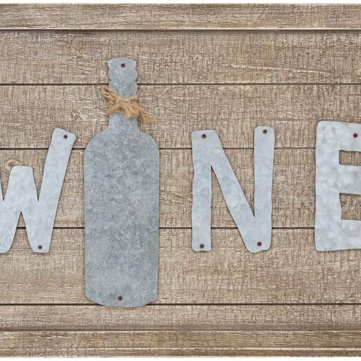 Paris Loft Inc - Wholesale Sign - Wood Wine Sign Decor with Galvanized Wine Lettering