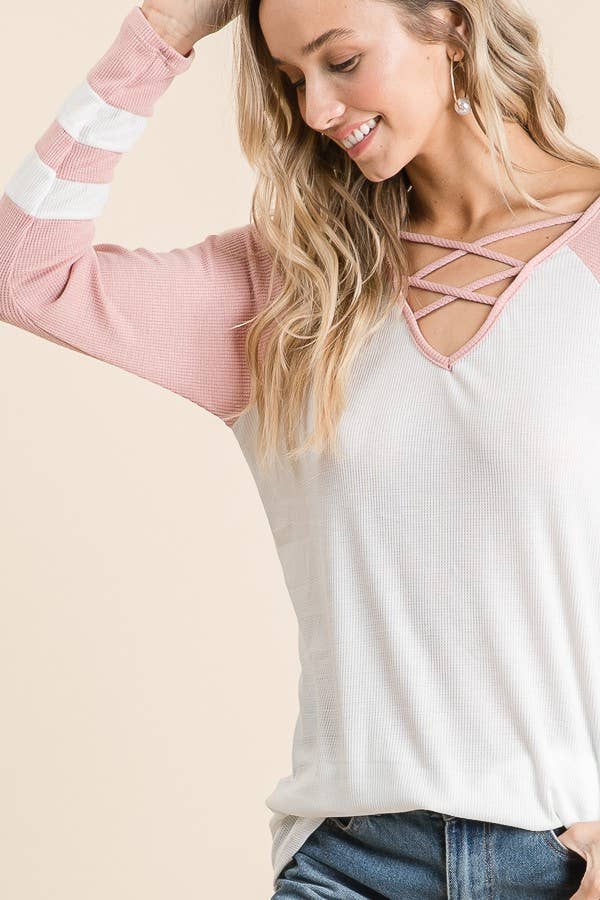 lovely melody - Venta al por mayor Camisa - Mujer - T8094 MANGA LARGA CON DETALLE DE RAYAS Y CUELLO10