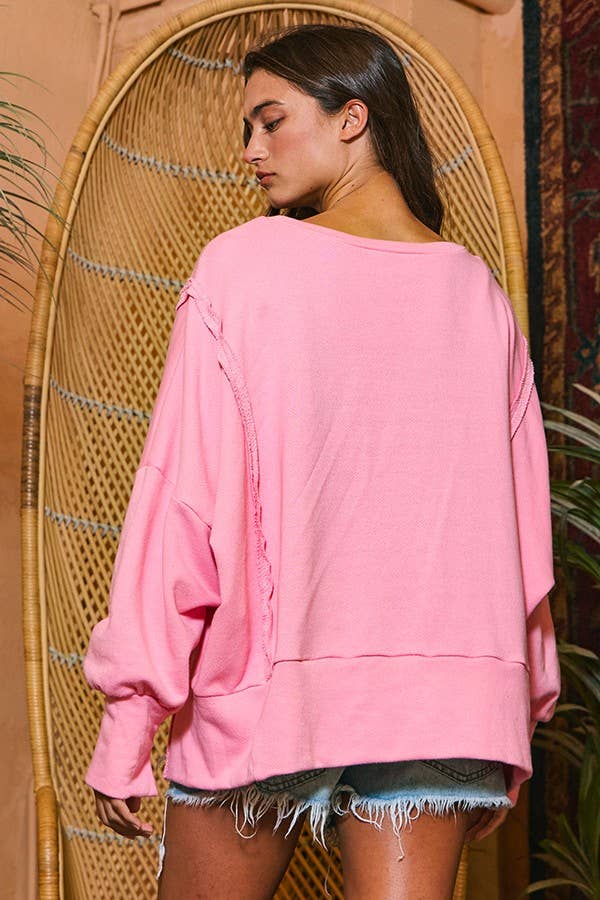 BUCKETLIST INC - Vente Sweat-shirt – femme - Haut en éponge uni à ourlet haut et bas T2369 Raw Edge Detail24