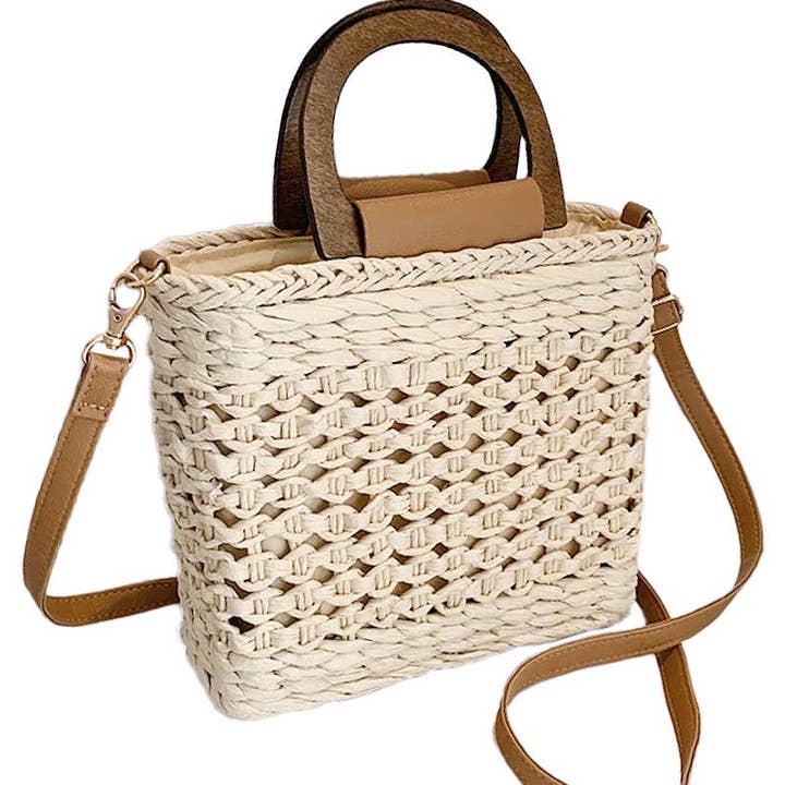 Cap Zone - Wholesale Beach Bag - Square Basket Weave Rattan Crossbody Beach Bag1