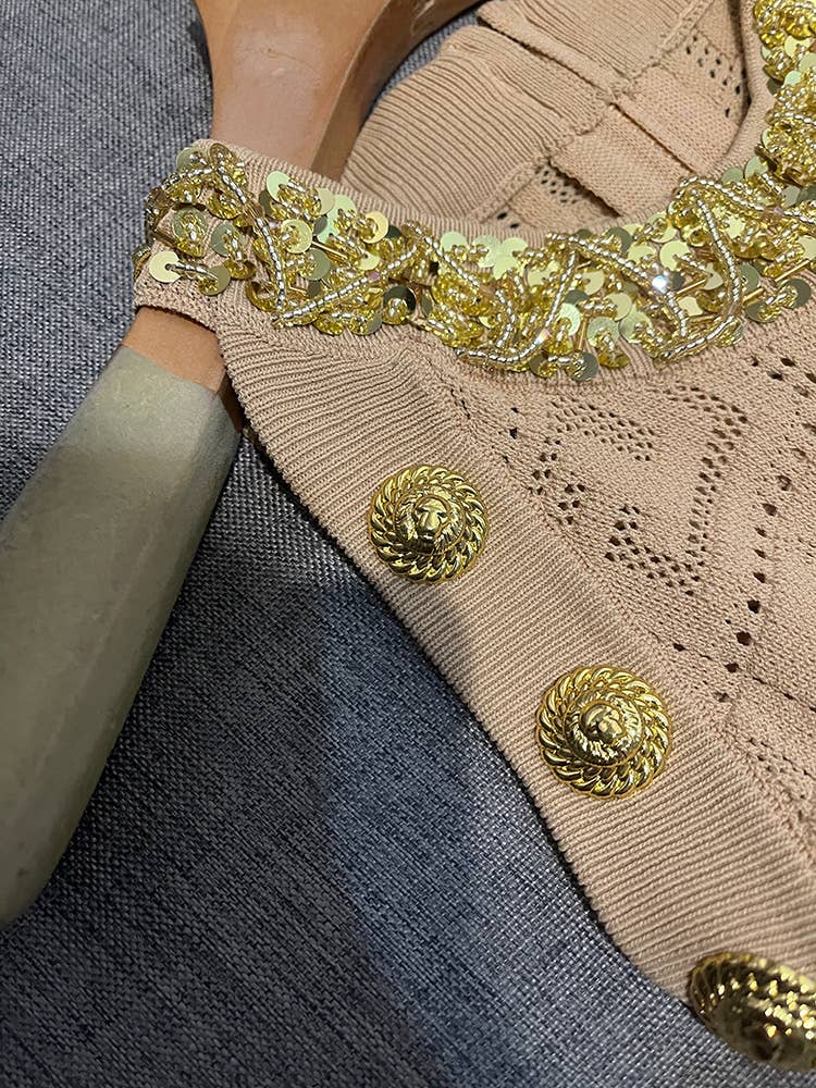 Sanyao Fashion - Venta al por mayor Vestido - Mujer - Vestido de punto ajustado sin mangas con cuentas hecho a mano SY41217