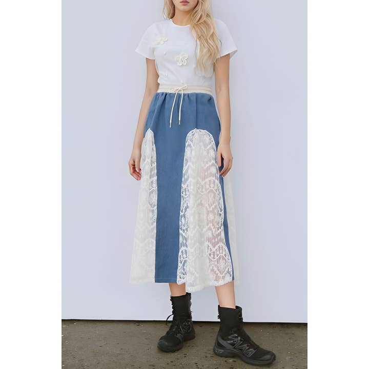 Denim Lace Panel Midi Skirt
for wholesale by XHHH Inc