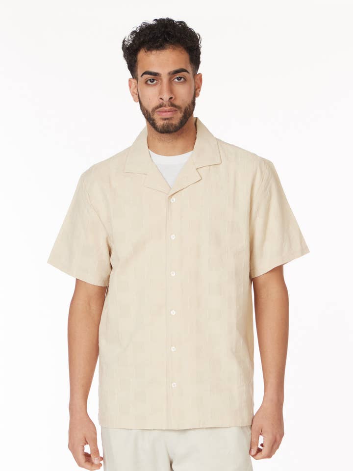 Crochet/Textured Short Sleeve Men's Shirt 4068 for wholesale by Hawk's Bay