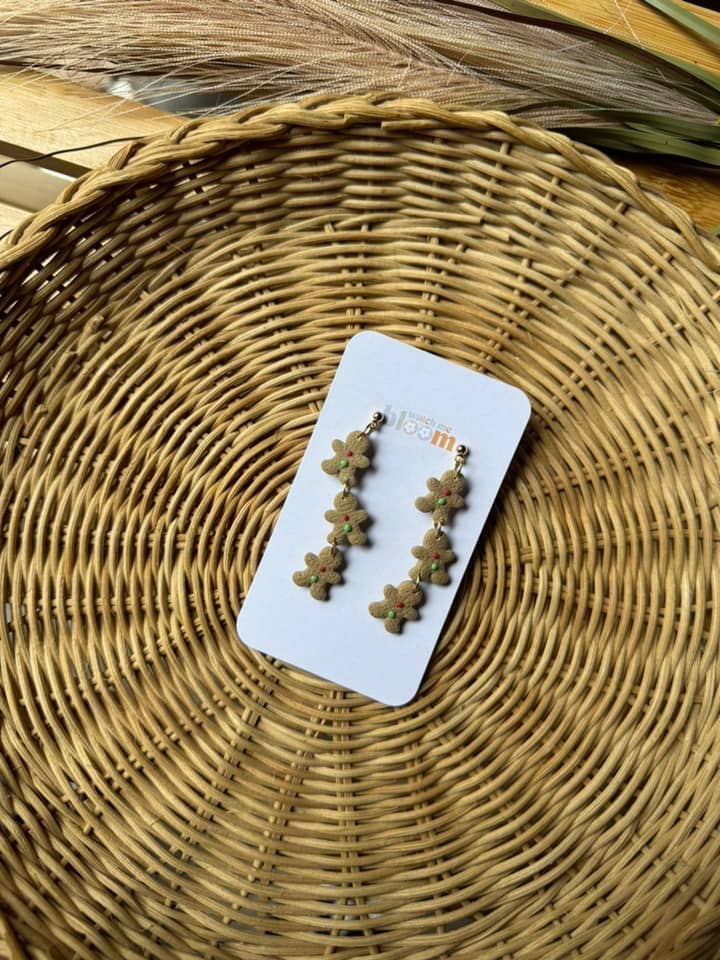 Watch Me Bloom - Vente Boucles d'oreilles pendantes - Boucles d'oreilles en pâte polymère du trio Gingerbread Man | Noël